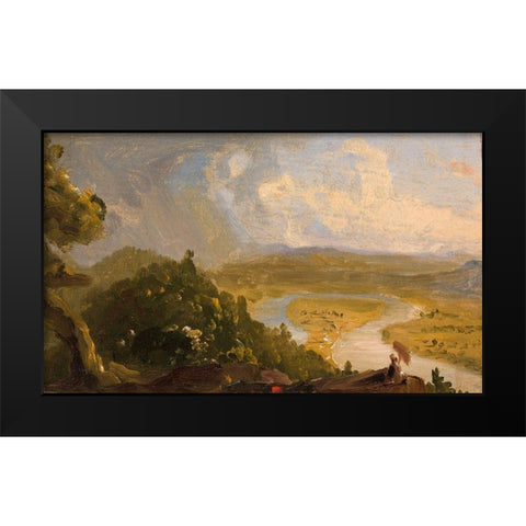 Sketch for View from Mount Holyoke, Northampton, Massachusetts, after a Thunderstorm (The Oxbow) Black Modern Wood Framed Art Print by Cole, Thomas