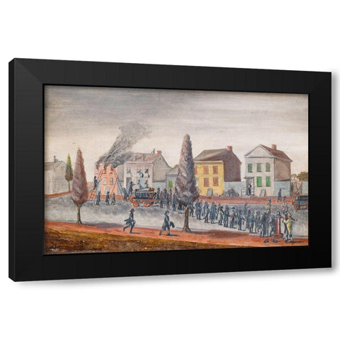 Fighting a Fire Black Modern Wood Framed Art Print with Double Matting by Chappel, William P.