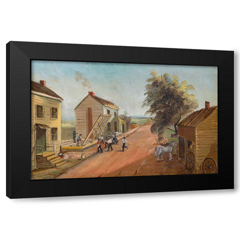 House Raising Black Modern Wood Framed Art Print by Chappel, William P.