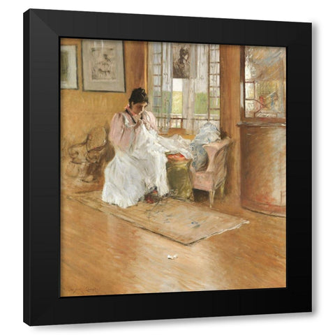 For the Little One Black Modern Wood Framed Art Print with Double Matting by Chase, William Merritt