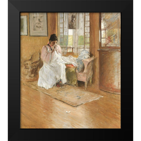 For the Little One Black Modern Wood Framed Art Print by Chase, William Merritt