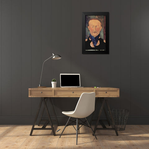Man with blue scarf Black Modern Wood Framed Art Print by Modigliani, Amedeo