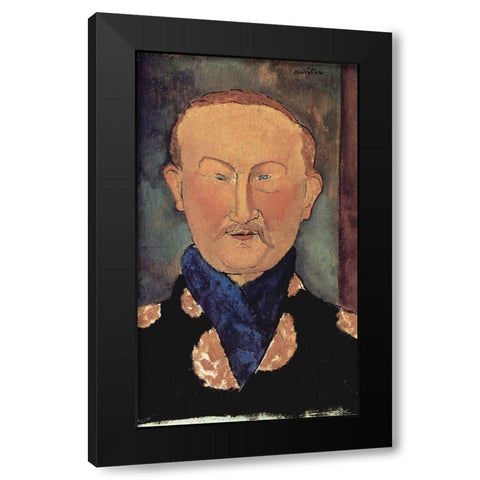 Man with blue scarf Black Modern Wood Framed Art Print with Double Matting by Modigliani, Amedeo
