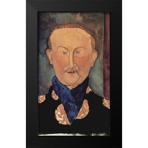 Man with blue scarf Black Modern Wood Framed Art Print by Modigliani, Amedeo