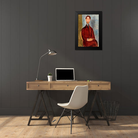Portrait of Leopold Zborowski in red suit Black Modern Wood Framed Art Print by Modigliani, Amedeo