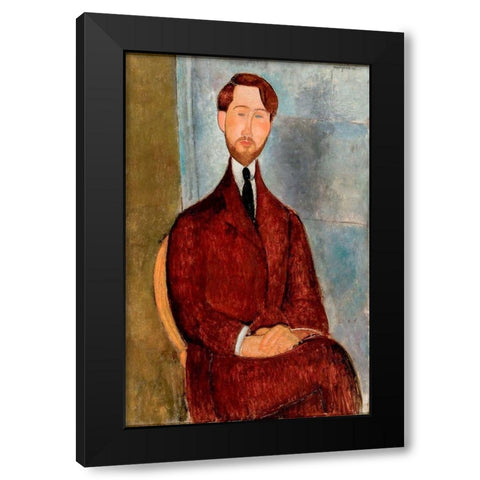 Portrait of Leopold Zborowski in red suit Black Modern Wood Framed Art Print with Double Matting by Modigliani, Amedeo