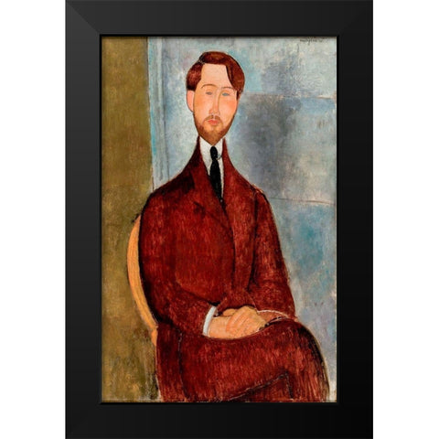 Portrait of Leopold Zborowski in red suit Black Modern Wood Framed Art Print by Modigliani, Amedeo