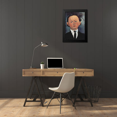 Portrait of Mechan Black Modern Wood Framed Art Print by Modigliani, Amedeo