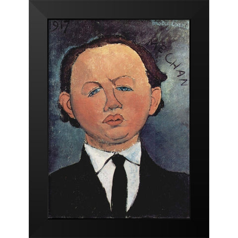 Portrait of Mechan Black Modern Wood Framed Art Print by Modigliani, Amedeo