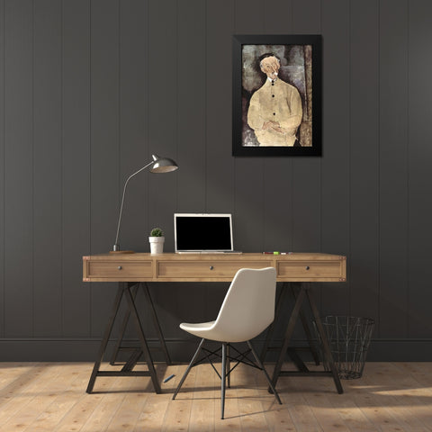 Portrait of Monsieur Lepoutre Black Modern Wood Framed Art Print by Modigliani, Amedeo
