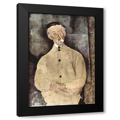 Portrait of Monsieur Lepoutre Black Modern Wood Framed Art Print with Double Matting by Modigliani, Amedeo