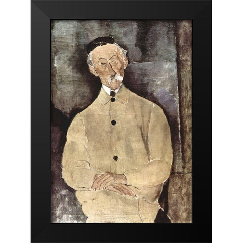 Portrait of Monsieur Lepoutre Black Modern Wood Framed Art Print by Modigliani, Amedeo