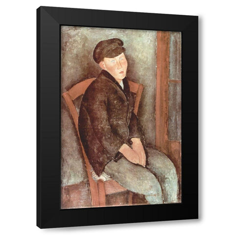 Seated boy in hat Black Modern Wood Framed Art Print with Double Matting by Modigliani, Amedeo