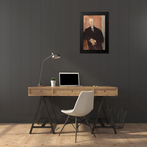 Man in black jacket Black Modern Wood Framed Art Print by Modigliani, Amedeo