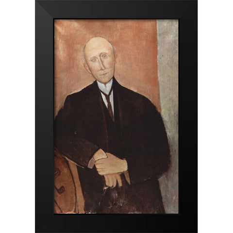 Man in black jacket Black Modern Wood Framed Art Print by Modigliani, Amedeo