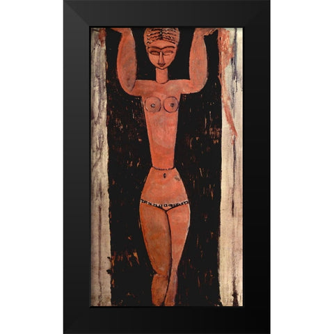 Woman in doorway Black Modern Wood Framed Art Print by Modigliani, Amedeo
