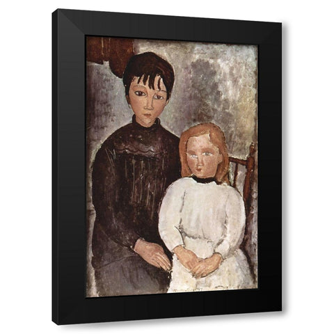Seated Children Black Modern Wood Framed Art Print with Double Matting by Modigliani, Amedeo