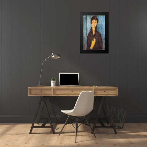 Die Frau mit blauen Augen Black Modern Wood Framed Art Print by Modigliani, Amedeo