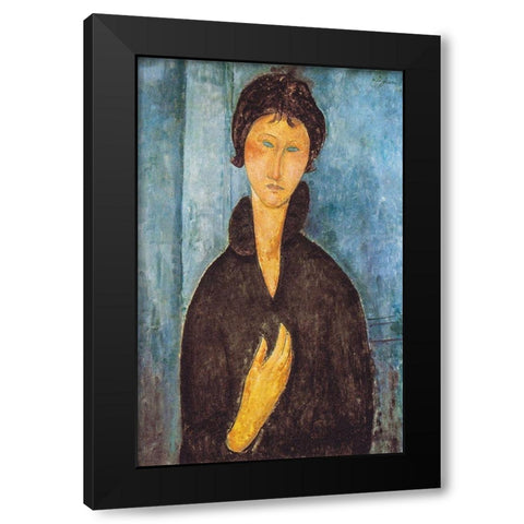 Die Frau mit blauen Augen Black Modern Wood Framed Art Print with Double Matting by Modigliani, Amedeo