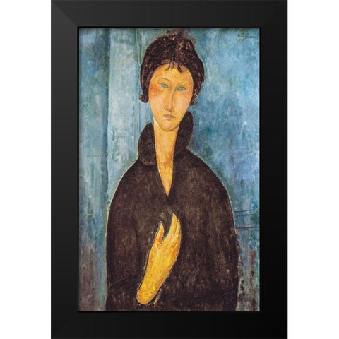 Die Frau mit blauen Augen Black Modern Wood Framed Art Print by Modigliani, Amedeo