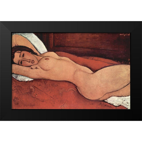 Reclining Nude from the Front Black Modern Wood Framed Art Print by Modigliani, Amedeo