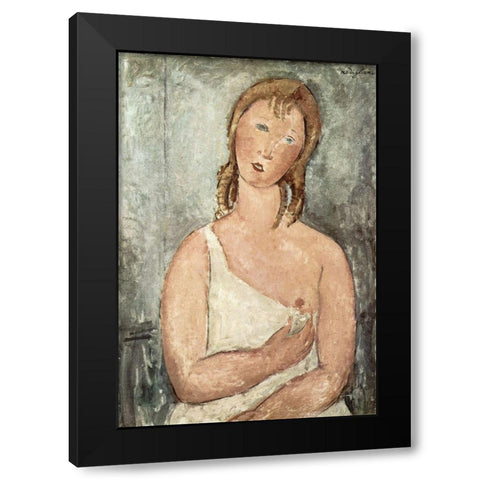 Girl in the shirt (Red-haired girl) Black Modern Wood Framed Art Print with Double Matting by Modigliani, Amedeo