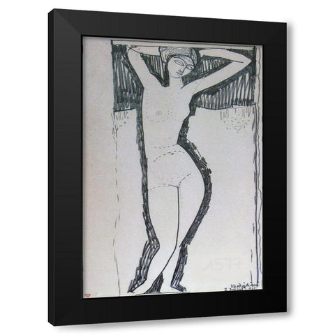 Nude Black Modern Wood Framed Art Print by Modigliani, Amedeo