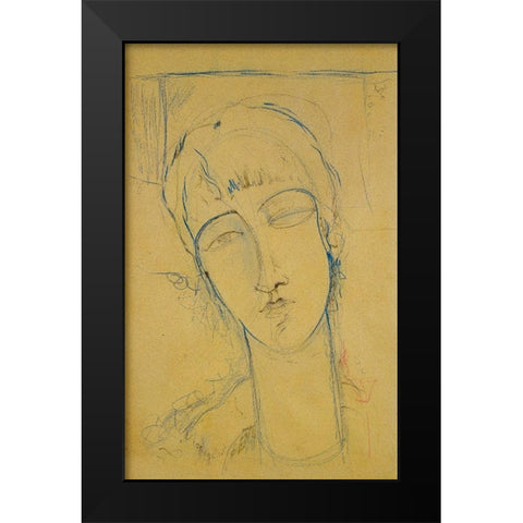 Ritratto di Donna Rossa Black Modern Wood Framed Art Print by Modigliani, Amedeo