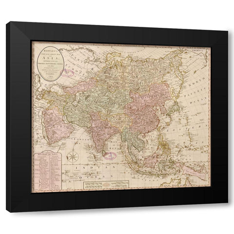 Bowles map of Asia Black Modern Wood Framed Art Print by Vintage Maps