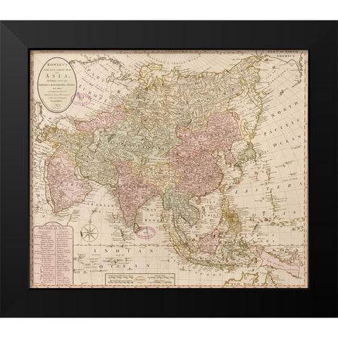 Bowles map of Asia Black Modern Wood Framed Art Print by Vintage Maps