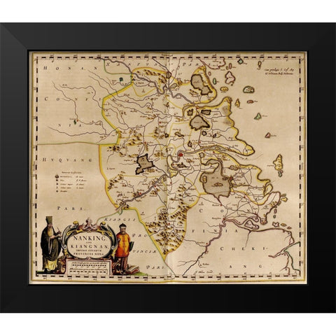 Nanking-China Black Modern Wood Framed Art Print by Vintage Maps