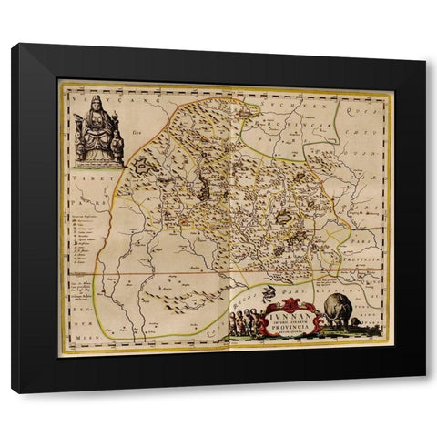 Hunan-China Black Modern Wood Framed Art Print by Vintage Maps