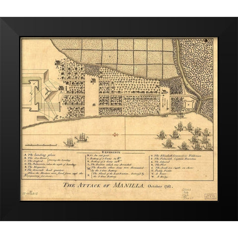 Attack on Manila Black Modern Wood Framed Art Print by Vintage Maps