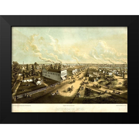 Oshkosh-Wisconsin 1850 Black Modern Wood Framed Art Print by Vintage Maps