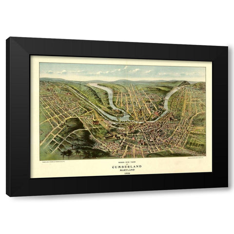 Cumberland-Maryland 1906 Black Modern Wood Framed Art Print by Vintage Maps