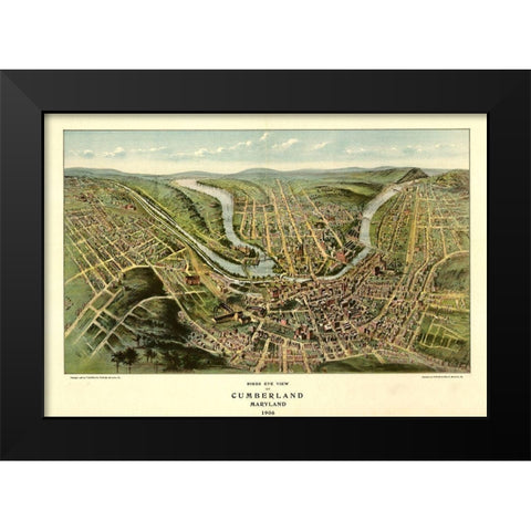Cumberland-Maryland 1906 Black Modern Wood Framed Art Print by Vintage Maps
