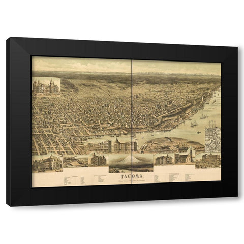 Tacoma-Washington 1890 Black Modern Wood Framed Art Print by Vintage Maps
