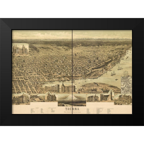 Tacoma-Washington 1890 Black Modern Wood Framed Art Print by Vintage Maps