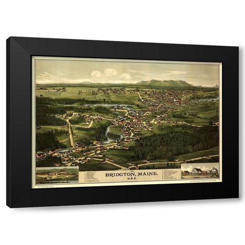 Bridgeton-Maine 1888 Black Modern Wood Framed Art Print by Vintage Maps