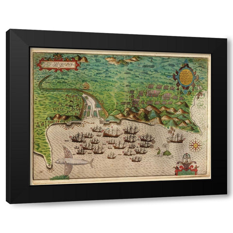 Voyages of Sir Francis Drake 1589 Black Modern Wood Framed Art Print with Double Matting by Vintage Maps