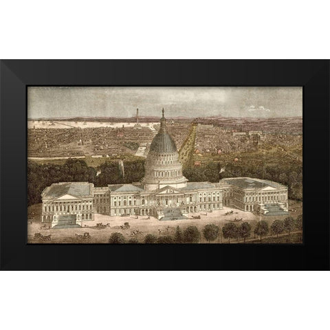 Capitol Building in Washington-DC,1871 Black Modern Wood Framed Art Print by Vintage Maps