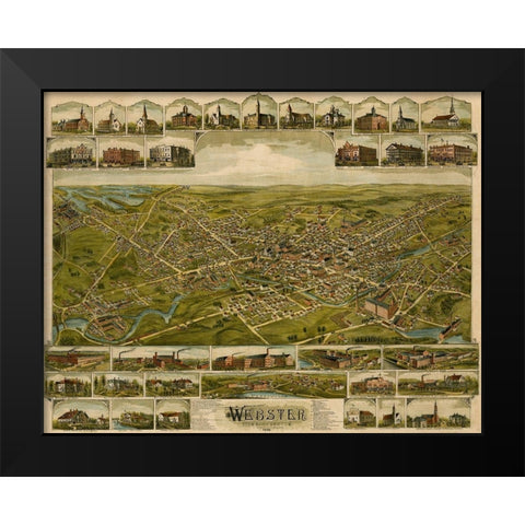 Webster-Massachusetts 1892 Black Modern Wood Framed Art Print by Vintage Maps