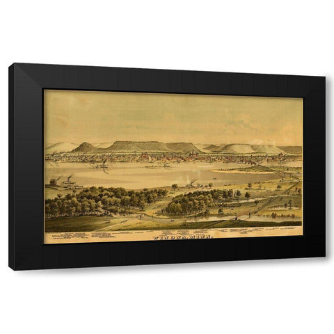 Winona-Minnesota 1874 Black Modern Wood Framed Art Print with Double Matting by Vintage Maps