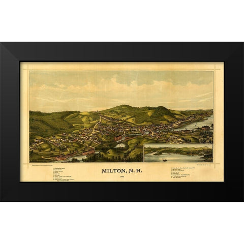 Milton-New Hampshire 1888 Black Modern Wood Framed Art Print by Vintage Maps