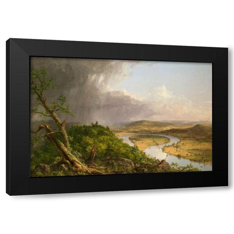 View from Mount Holyoke, Northampton, Massachusetts, after a Thunderstorm—The Oxbow Black Modern Wood Framed Art Print with Double Matting by Cole, Thomas