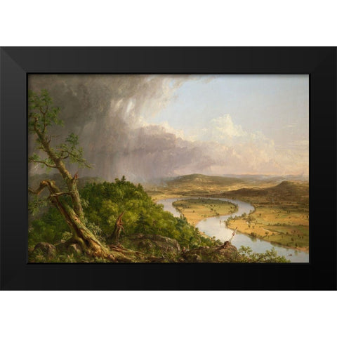 View from Mount Holyoke, Northampton, Massachusetts, after a Thunderstorm—The Oxbow Black Modern Wood Framed Art Print by Cole, Thomas