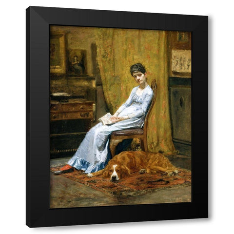 The Artists Wife and His Setter Dog Black Modern Wood Framed Art Print with Double Matting by Eakins, Thomas
