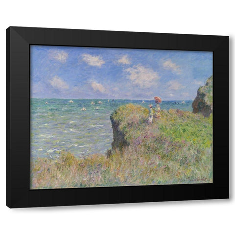 Cliff Walk at Pourville Black Modern Wood Framed Art Print with Double Matting by Monet, Claude