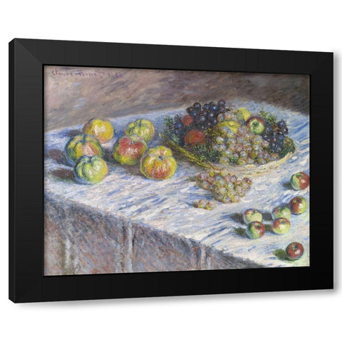 Apples and Grapes Black Modern Wood Framed Art Print by Monet, Claude