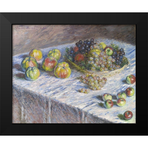 Apples and Grapes Black Modern Wood Framed Art Print by Monet, Claude